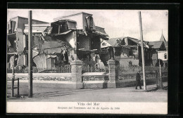 AK Vina Del Mar, Zerstörte Ortspartie Nach Dem Erdbeben 1906  - Catástrofes