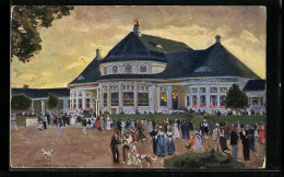 Künstler-AK Claus Bergen: München, Ausstellung 1908, Hauptrestaurant, Ganzsache  - Expositions