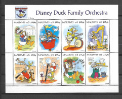 Disney Maldives 1995 Disney Duck Family Orchestra Sheetlet MNH - Disney