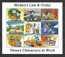 Disney St Vincent Gr 1996 Mickey's Law & Order Sheetlet (WITHOUT LABEL) MNH - Disney