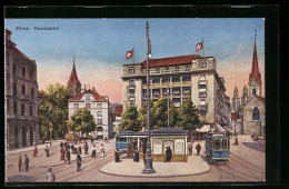 AK Zürich, Strassenbahnen Auf Dem Paradeplatz  - Tranvía