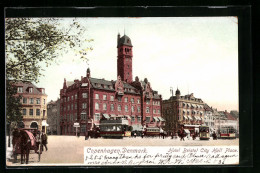 AK Copenhagen, Hotel Bristol City Hall Place, Strassenbahn  - Strassenbahnen