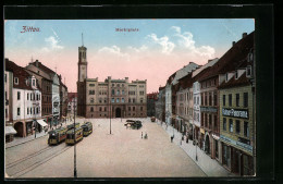 AK Zittau, Marktplatz Mit Strassenbahn  - Tramways