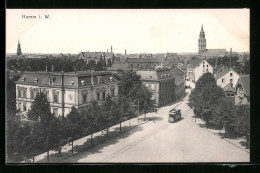 AK Hamm I. W, Teilansicht Mit Strassenbahn Aus Der Vogelschau  - Strassenbahnen