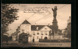 AK Freiburg, Strassenbahn Am Siegesdenkmal  - Strassenbahnen