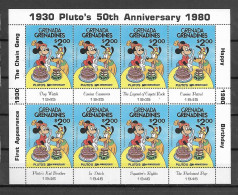 Disney Set Grenada Gr 1981 50th Anniversary Of Pluto Sheetlet Of 8 MNH - Disney