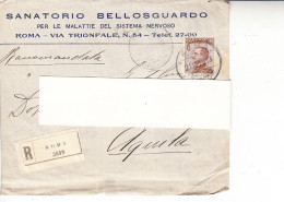 ITALIA 1911 - Raccomandata Da Roma "SANATORIO BELLO SGUARDO" - Storia Postale