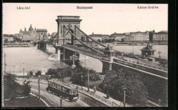 AK Budapest, Ketten-Brücke, Strassenbahn  - Tranvía