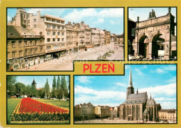 73619851 Plzen Pilsen Motive Innenstadt Kirche Park Blumenbeet Plzen Pilsen - Czech Republic