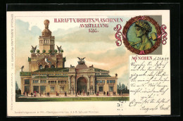 Lithographie Ganzsache Bayern: München, II. Kraft- Und Arbeitsmaschinen-Ausstellung 1898, Südl. Eingang  - Expositions