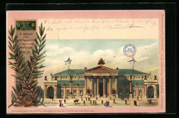 Lithographie Ganzsache Bayern: München, II. Kraft- Und Arbeitsmaschinen-Ausstellung 1898, Hauptportal  - Exhibitions