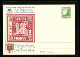 AK Ganzsache PP142C45 /01: München, 4. Reichsbundestag Der Philatelisten 1939, 45. Deutscher Philatelistentag, Wappen  - Stamps (pictures)