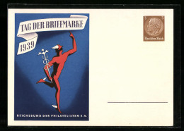 Künstler-AK Ganzsache: Tag Der Briefmarke, Reichsbund Der Philatelisten E.V. 1939, Hermes  - Sellos (representaciones)