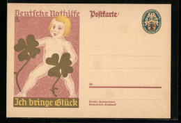 AK Deutsche Nothilfe, Ich Bringe Glück, Nackedei Mit Klee, Ganzsache  - Cartes Postales