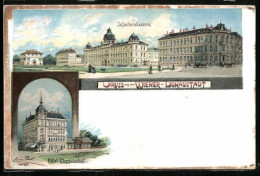 Lithographie Wien-Donaustadt, Infanteriekaserne Und Hotel Theresienhof  - Autres & Non Classés