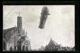 AK Nürnberg, Hauptmarkt Nach Süden Mit Fliegendem Zeppelin  - Zeppeline