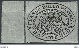 1852 Pontificio 1/2 Baj Grigio Azzurro Bf MNH Sassone N. 1a - Stato Pontificio