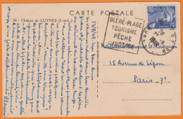DAGUIN  De BLERE     Sur CPA  " Chateau De LUYNES "   Le 23 8 1949   Avec Mne De GANDON 12F    Pour  Paris 7 - Mechanische Stempels (varia)