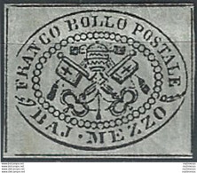 1852 Pontificio 1/2 Baj Grigio Azzurro MNH Sassone N. 1a - Kerkelijke Staten
