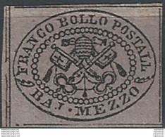 1852 Stato Pontificio 1/2 Baj Violetto Grigio MNH Sassone N. 1A - Papal States