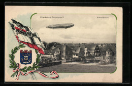 AK Rüstringen, Villenkolonie, Rsoenstrasse Mit Zeppelin-Luftschiff, Wappen Und Fahnen  - Zeppeline