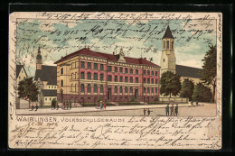 Lithographie Waiblingen, Volksschule Und Kirche  - Waiblingen