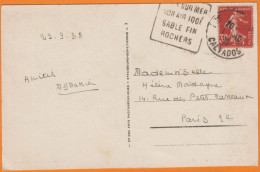 DAGUIN De LION Sur MER Sur CPA " Le Parc Et Entrée Du Chateau "  Le 22 9 1938 Avec Semeuse 30c  Animée - Mechanical Postmarks (Other)