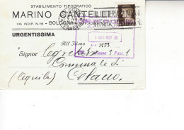 ITALIA 1937 - Cartolina Privata Da Bologna A Celano (stabilimento Tipografico) - Storia Postale