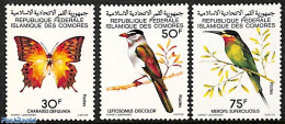 Comoros 1979 Birds, Butterflies 3v, Mint NH, Nature - Birds - Butterflies - Comoren (1975-...)