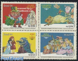 Brazil 1994 Children Books 4v [+], Mint NH, Nature - Cats - Art - Children's Books Illustrations - Fairytales - Unused Stamps