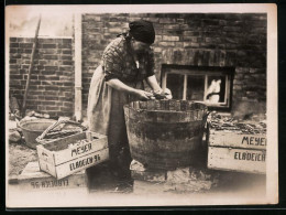 Fotografie Unbekannter Fotograf, Ansicht Hamburg, Elbdeich-Bäuerin Sortiert Waren Für Den Markt  - Professions