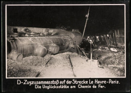 Fotografie Eisenbahn-Unglück Auf Der Strecke Le Havre - Paris, D-Zug Lokomotive / Dampflok Nach Zusammenstoss Entglei  - Eisenbahnen