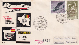 MATASELLOS 1962   PRIMER VUELO MALAGA-BRUSELAS - Cartas & Documentos