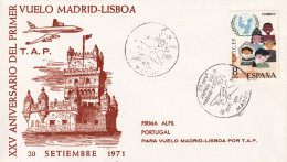 MATASELLOS 1971   PRIMER VUELO MADRID-LISBOA - Storia Postale