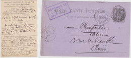 CHARENTE INFERIEURE CP ENTIER REPIQUE 1889 LA ROCHELLE T84 + VERSO REPIQUAGE LIBRAIRIE CHARIER LA ROCHELLE - 1877-1920: Période Semi Moderne