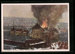 Künstler-AK Stuttgart, Das Alte Schloss Während Des Brandes 1931  - Rampen