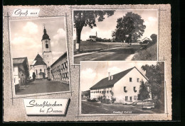 AK Strasskirchen Bei Passau, Gasthof Koller, Strassenpartie Mit Kirche  - Passau