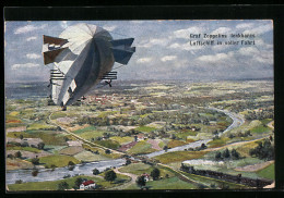 Künstler-AK Graf Zeppelins Lenkbares Luftschiff In Voller Fahrt  - Airships