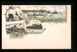 Lithographie Kiel, Kriegshafen, Kgl. Schloss  - Warships