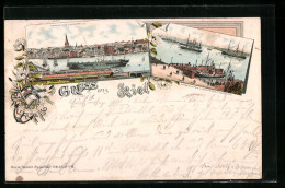 Lithographie Kiel, Totalansicht V. Gaarden Aus, Kriegshafen  - Warships