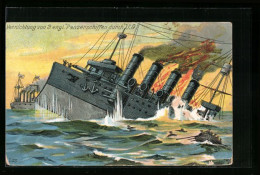 Künstler-AK Vernichtung Von Drei Englischen Panzerschiffen Durch U-Boot U9  - Warships