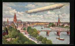 Künstler-AK Frankfurt /Main, Zeppelin über Der Stadt  - Zeppeline