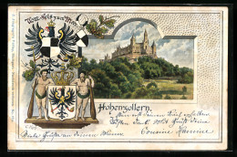 Passepartout-Lithographie Hechingen, Blick Zum Schloss Hohenzollern, Wappen  - Andere & Zonder Classificatie