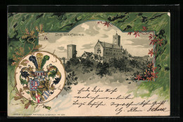 Passepartout-Lithographie Panoramablick Auf Die Wartburg, Wappen  - Altri & Non Classificati