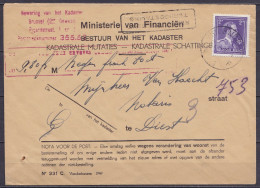Env. "Ministerie Van Financiën / Bestuur Van Het Kadaster" Affr. N°693 Càd MOLENBEEK /2--9-1950 Pour Notaire à DIEST - G - 1936-1957 Open Kraag