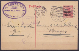 EP CP 10c Rouge (type OC14) Flam. BRÜSSEL /29.VIII 1918 Pour BRUGES - Marque "B" & Cachets Censure "Postüberwachungsstel - Occupazione Tedesca