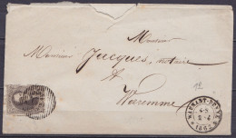 LAC Affr. N°10 (tp Incomplet) D65 Càd WARNANT-DREYE /2-4-1862 Pour WAREMME (au Dos:  Càd Arrivée WAREMME) - 1858-1862 Médaillons (9/12)