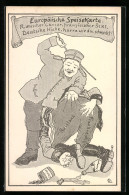 AK Propaganda 1. Weltkrieg, Europäische Speisekarte, Deutsche Hieb Für Franz. Sekt Und Russ. Kaviar  - Weltkrieg 1914-18