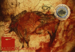 2015 Card With Rock Art Cancellation, Prehistoric Bison Of Altamita And Special Stamp Of Altamira - Archéologie