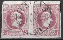 GREECE 1897-1900 Superb Cancellation ΠΕΙΡAΙΕΥΣ Type VI On Small Hermes Head Athens Print 25 L Lilac Pair Vl. 122 - Oblitérés